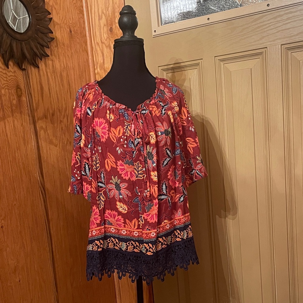 Cato Red and Blue Floral Blouse